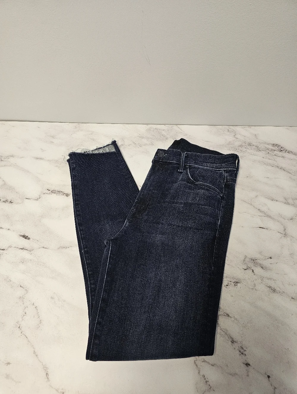 MOTHER Stunner Zip Ankle Fray High Rise Skinny Dark Blue‎ Jeans 28 Preowned